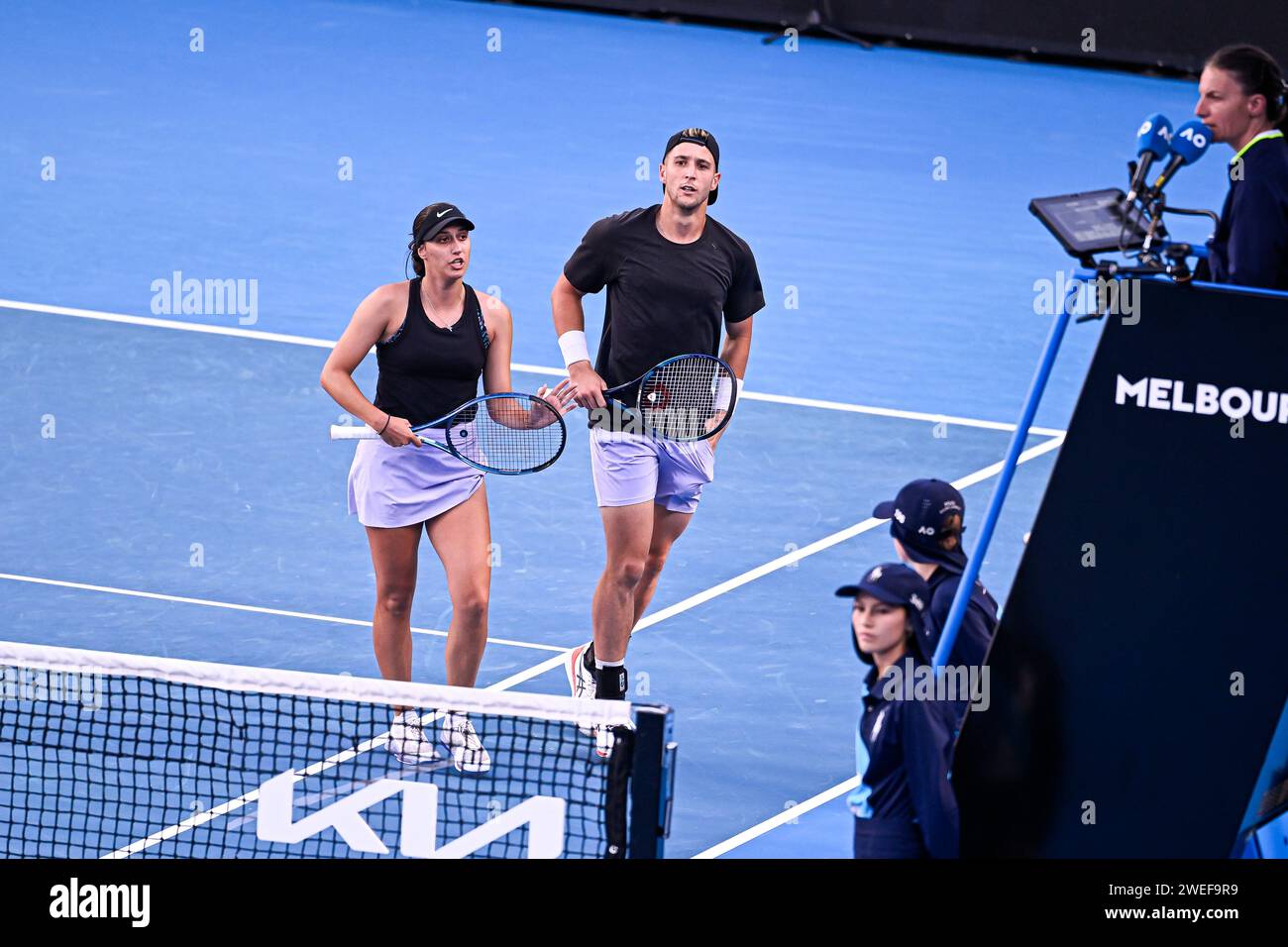 Paris, Frankreich. Januar 2024. Jaimee Fourlis und Andrew Harris während des Australian Open AO 2024 Grand Slam Tennis Turniers am 24. Januar 2024 im Melbourne Park in Australien. Quelle: Victor Joly/Alamy Live News Stockfoto