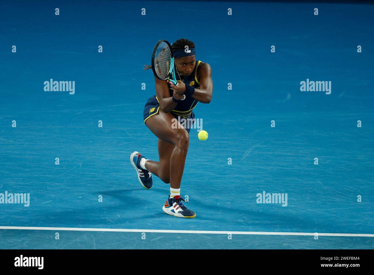 Melbourne Park, Melbourne, Victoria, Australien. Januar 2024. Australian Open Tennis Championship Day 12; Coco Gauff (USA) im Halbfinalspiel gegen Aryna Sabalenka am 12. Tag der Australian Open 2024 im Melbourne Park am 25. Januar 2024 in Melbourne, Australien. Beschreibung: Action Plus Sports/Alamy Live News Stockfoto