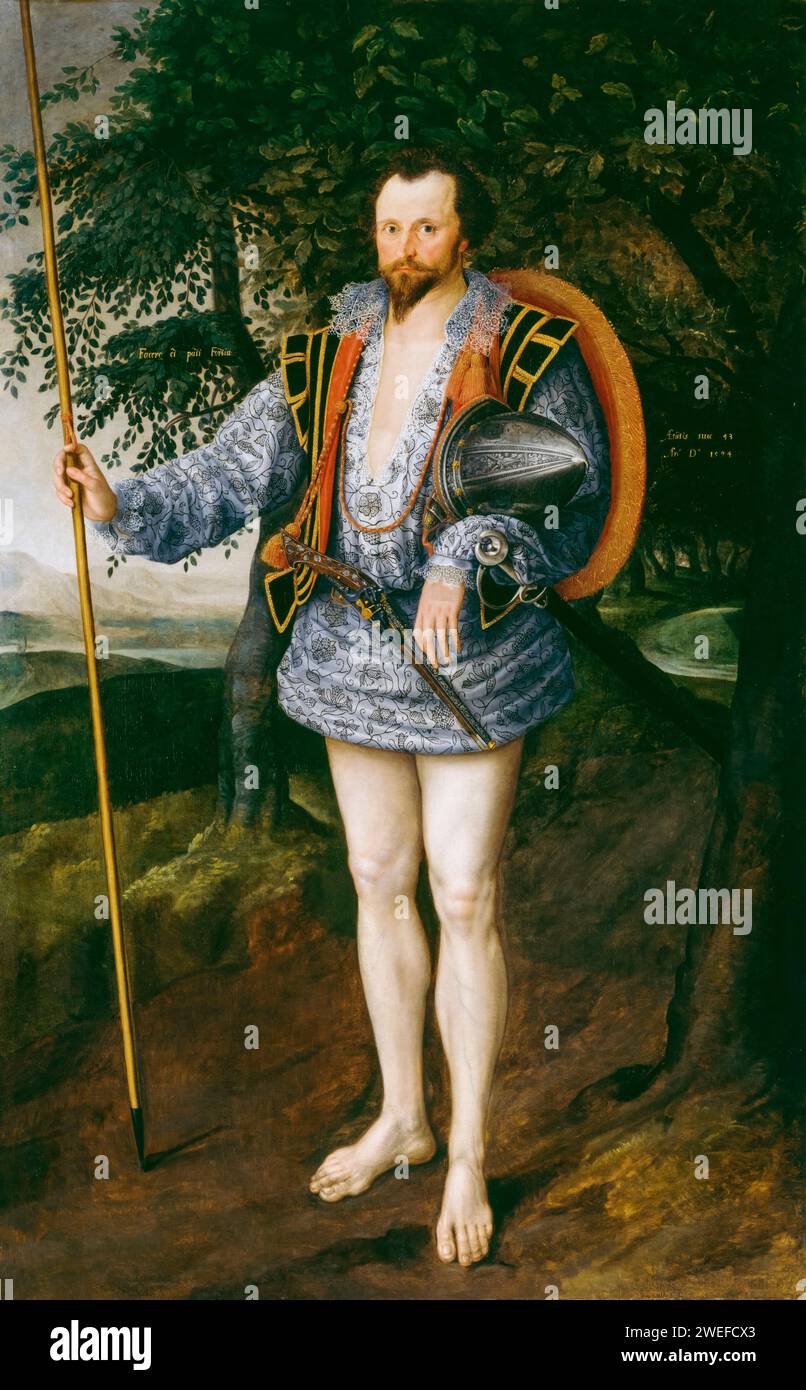 Captain Thomas Lee (ca. 1551–1601), englischer Armeekapitän, der unter Königin Elisabeth I. diente, Porträtgemälde in Öl auf Leinwand von Marcus Gheeraerts dem Jüngeren (zugeschrieben), 1594 Stockfoto