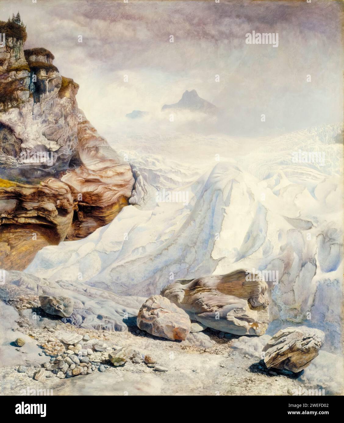John Brett, Gletscher von Rosenlaui, Landschaftsmalerei in Öl auf Leinwand, 1856 Stockfoto