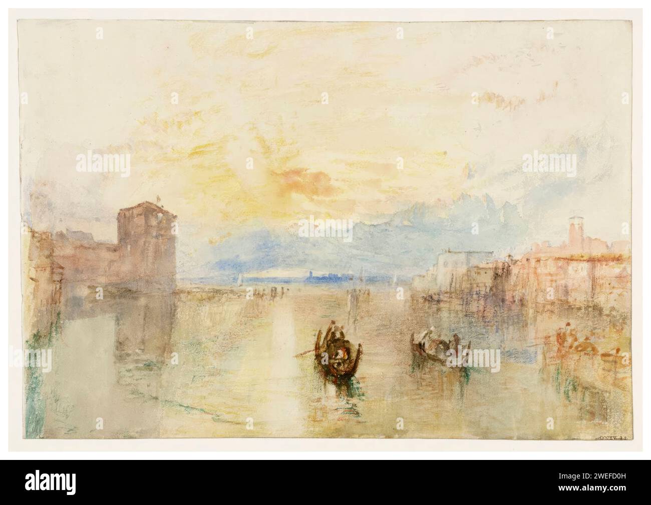 JMW Turner, Venedig, der Giudecca-Kanal, Blick auf Fusina bei Sonnenuntergang, Landschaftsmalerei in Aquarellen, 1840 Stockfoto