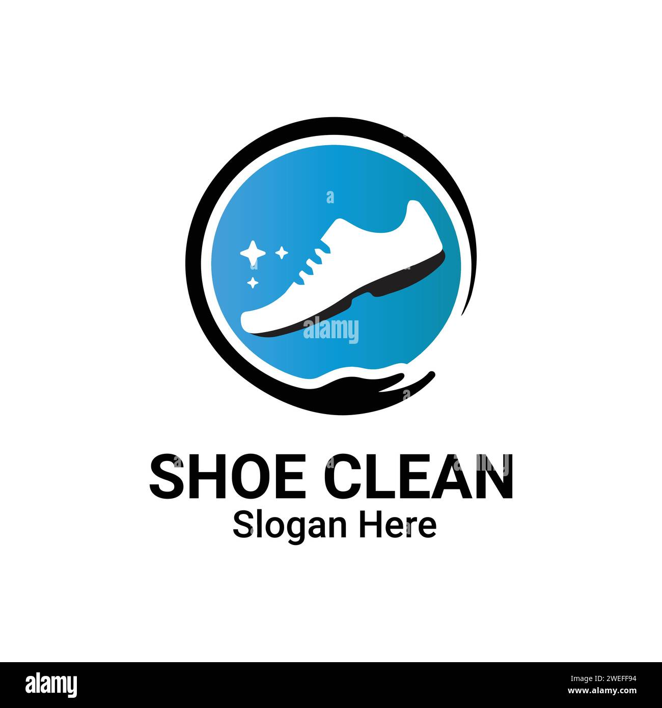 Reinigungsschuh Waschwäsche Business-Logo-Vorlage. Schuhreinigung und Schuhpflege Symbol Monoline Linie Illustration Vektor Bild zeigt Waschschuhe. Stock Vektor