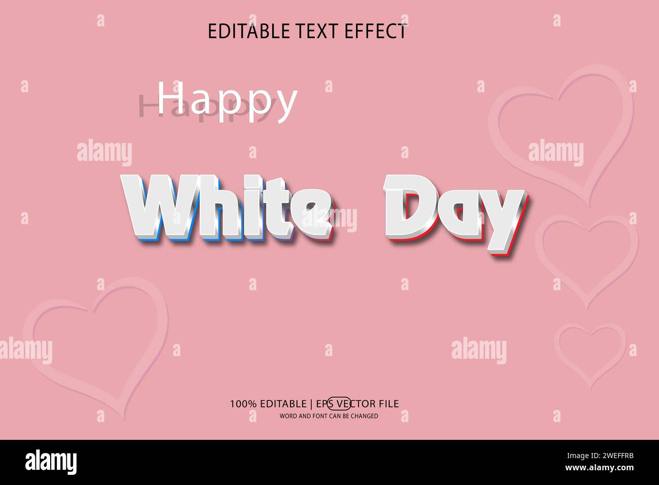 World White Day 3D Texteffekt bearbeitbarer 3D Style eps Vektor Stock Vektor