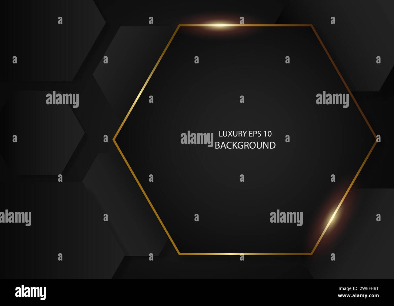 Abstrakte schwarze sechseckige Formen mit goldenen Rahmen, EPS 10-Vektorhintergrund Stock Vektor