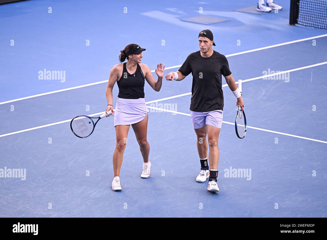 Jaimee Fourlis und Andrew Harris während des Australian Open AO 2024 Grand Slam Tennis Turniers am 24. Januar 2024 im Melbourne Park in Australien. Foto Victor Joly / DPPI Stockfoto