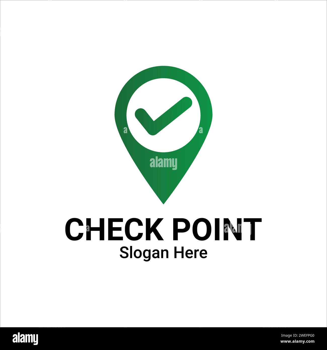 Geo-Tag Mit Häkchen Oder Logodesign Für Standortpunkte. Markieren Sie Logo Platzieren, Grünes Häkchen Und Adresszeigersymbol. Position, Position Und Ziel Stock Vektor