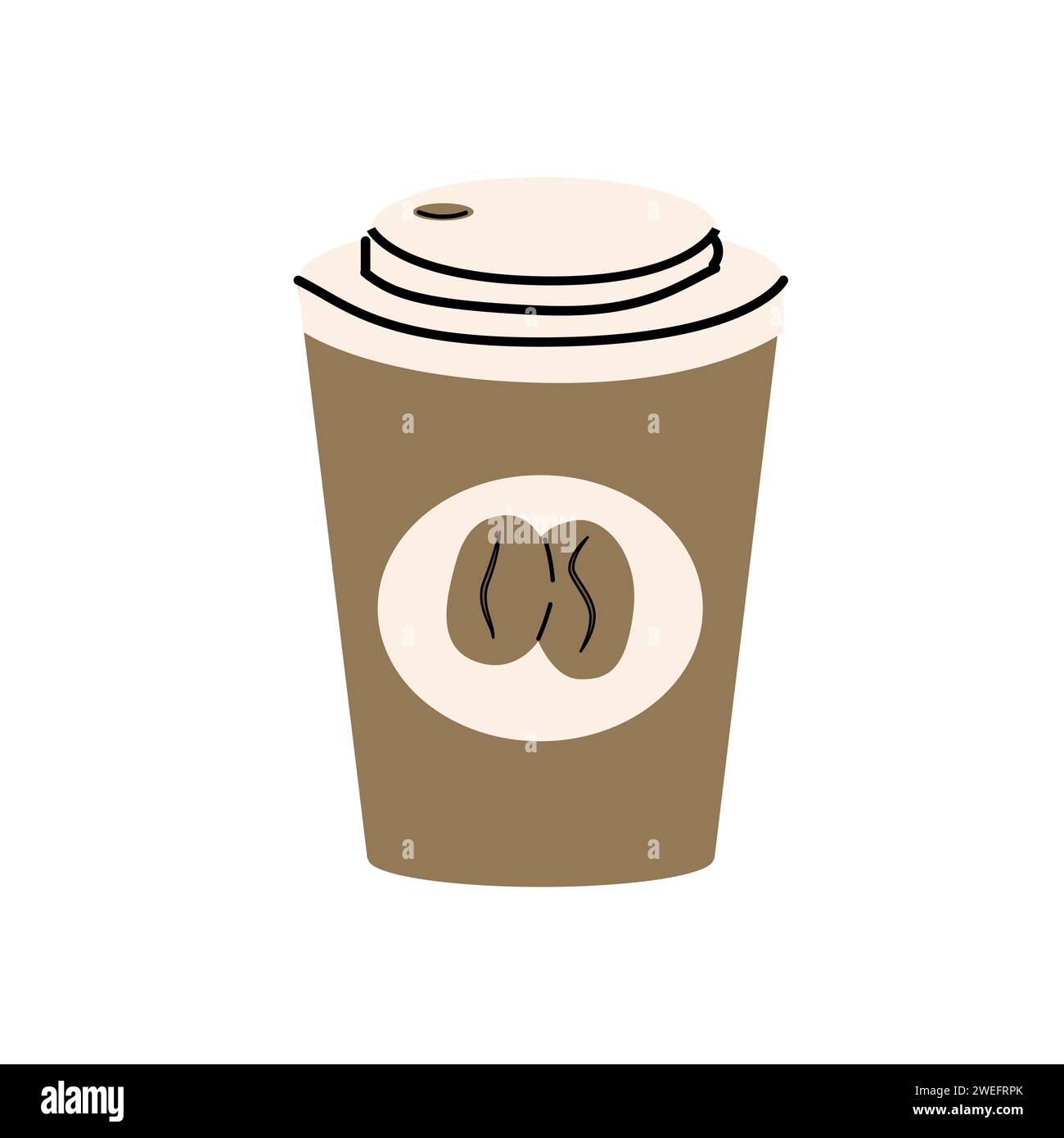 Vektorillustration für Kaffeetassen isoliert auf Hintergrund. Plastikbecher mit heißem Kaffee in flacher Form. Handgezeichnete Vektor-Illustration kann für Banner, Grußkarte, Etikett verwendet werden. Stock Vektor