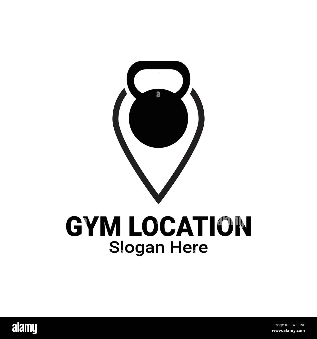 Kettlebell Fitness GPS Tag Pin Point Logo Symbol Design Vorlage Flat Vektor. Label-Emblem Für Fitnessstudio Mit Location Shape Workout Bodybuilding-Logo-Konzept. Stock Vektor