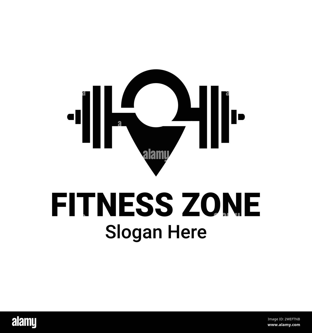 Kurzhantel Fitness Zone Logo. GPS-Tag-PIN-Symbol Design Template Flat Vector. Label-Emblem Für Fitnessstudio Mit Location Shape Workout Bodybuilding-Logo-Konzept Stock Vektor