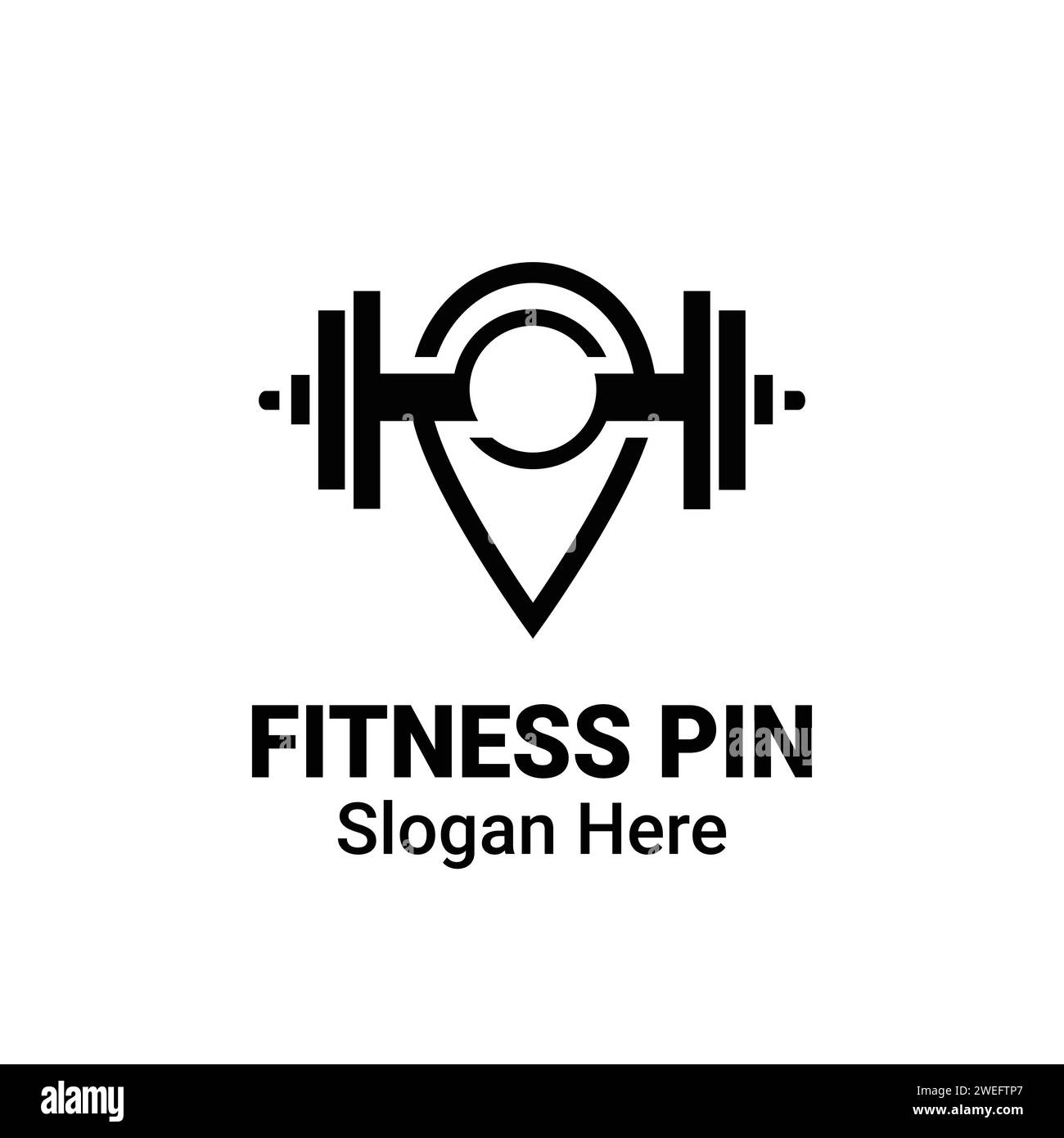 Kurzhantel Fitness Zone Logo. GPS-Tag-PIN-Symbol Design Template Flat Vector. Label-Emblem Für Fitnessstudio Mit Location Shape Workout Bodybuilding-Logo-Konzept Stock Vektor