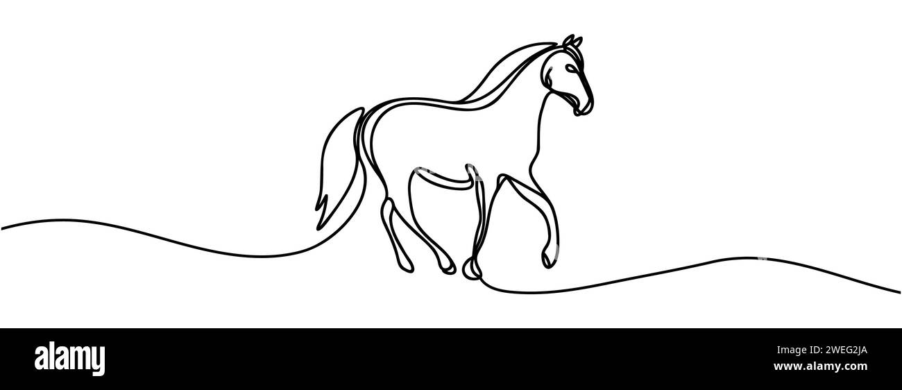 Durchgehende Einzeichenzeichnung eines isolierten Pferdes Stock Vektor