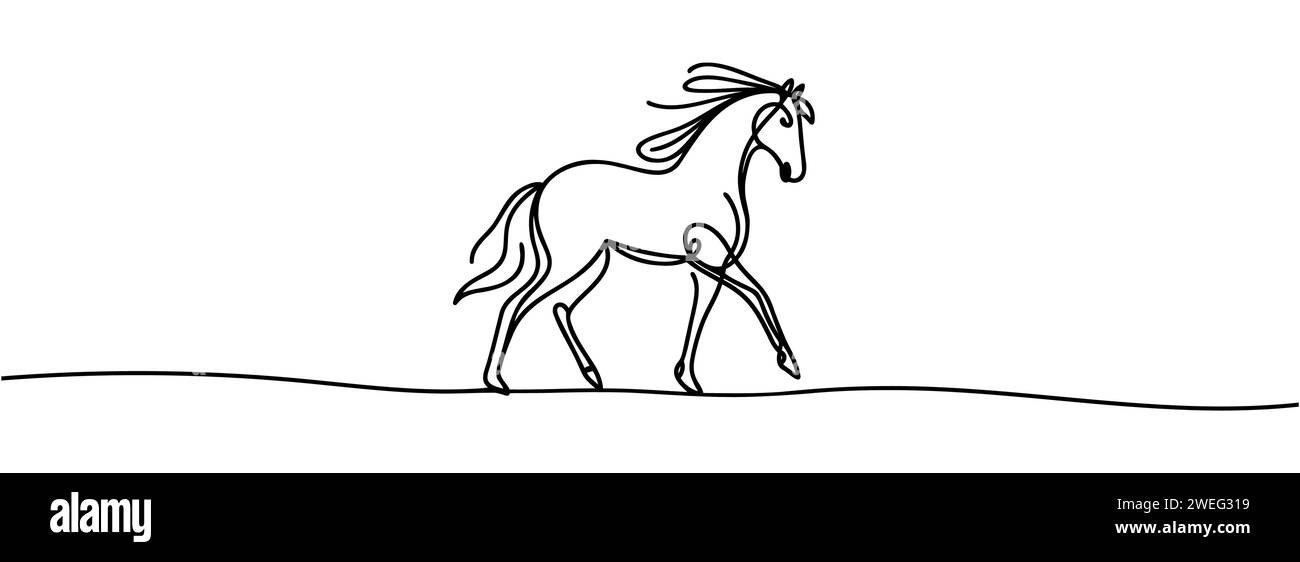 Durchgehende Einzeichenzeichnung eines isolierten Pferdes Stock Vektor