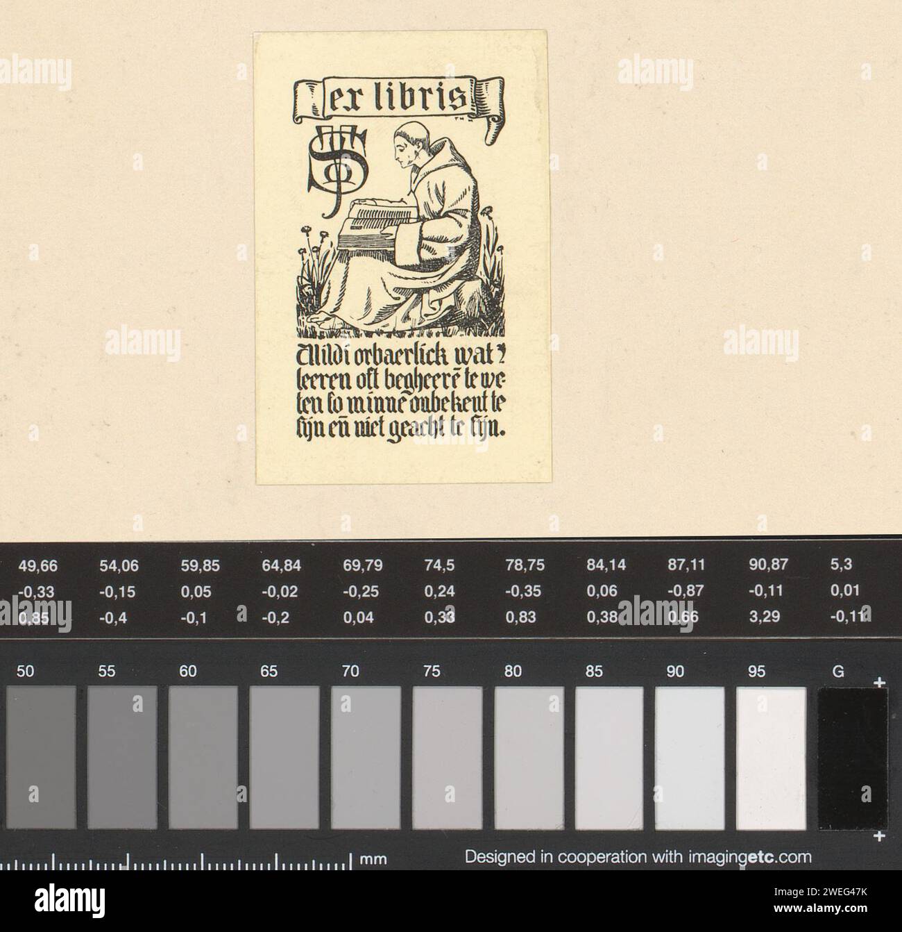 Ex Libris von J.F.M. Sterck, Theo Molkenboer, um 1900 - um 1920 photomechanische Druckausgabe Mönch. Dieser Ausdruck ist Teil eines Albums. Papierdruckblock Stockfoto