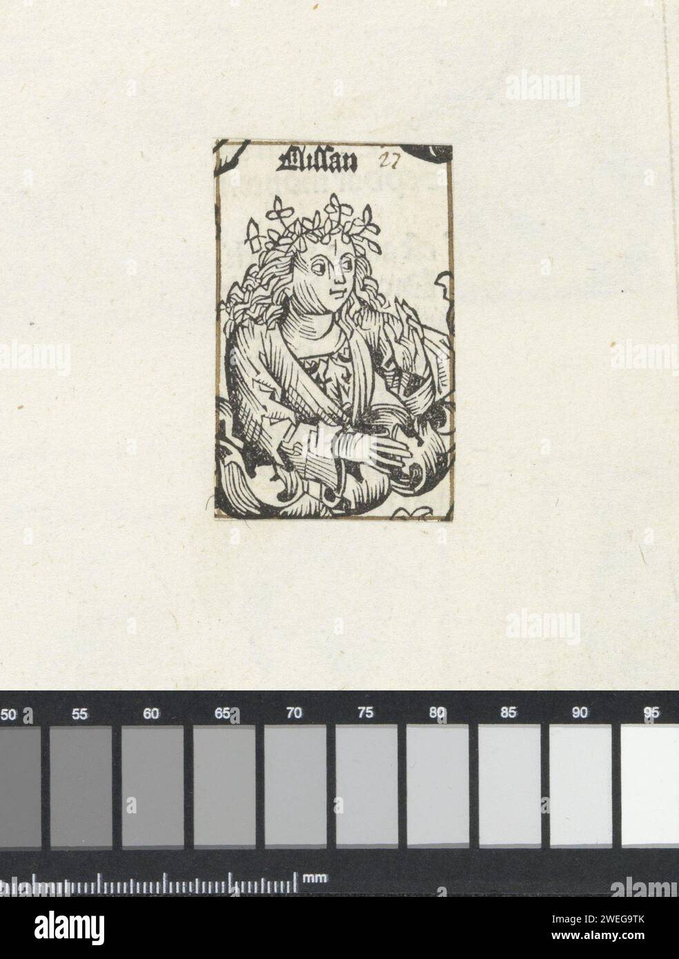 ELISA, Michel Wolgemut (Werkstatt von), 1493 drucken Eine Blumen-Herausforderung mit einem Mann mit einem Kranz auf dem Kopf, nach rechts gedreht und identifiziert als Elisa, ein Sohn von Jawan. Die Aufführung ist ein Fragment des Stammbaums Christi im Liber Chronicarum. Der Ausdruck ist Teil eines Albums. Buchdruck-Personen aus dem Alten Testament (weder im biblischen Kontext noch in legendären/historischen Erweiterungen, die in der Abteilung 71 enthalten sind) Stockfoto