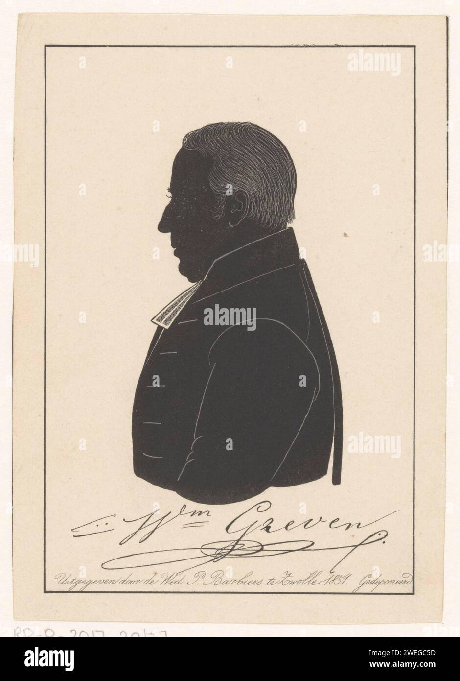 Silhouettenporträt von Henr. Greven, Anonym, 1851 unter dem Porträt die Unterschrift der dargestellten Person drucken. Papierhistorische Personen Stockfoto