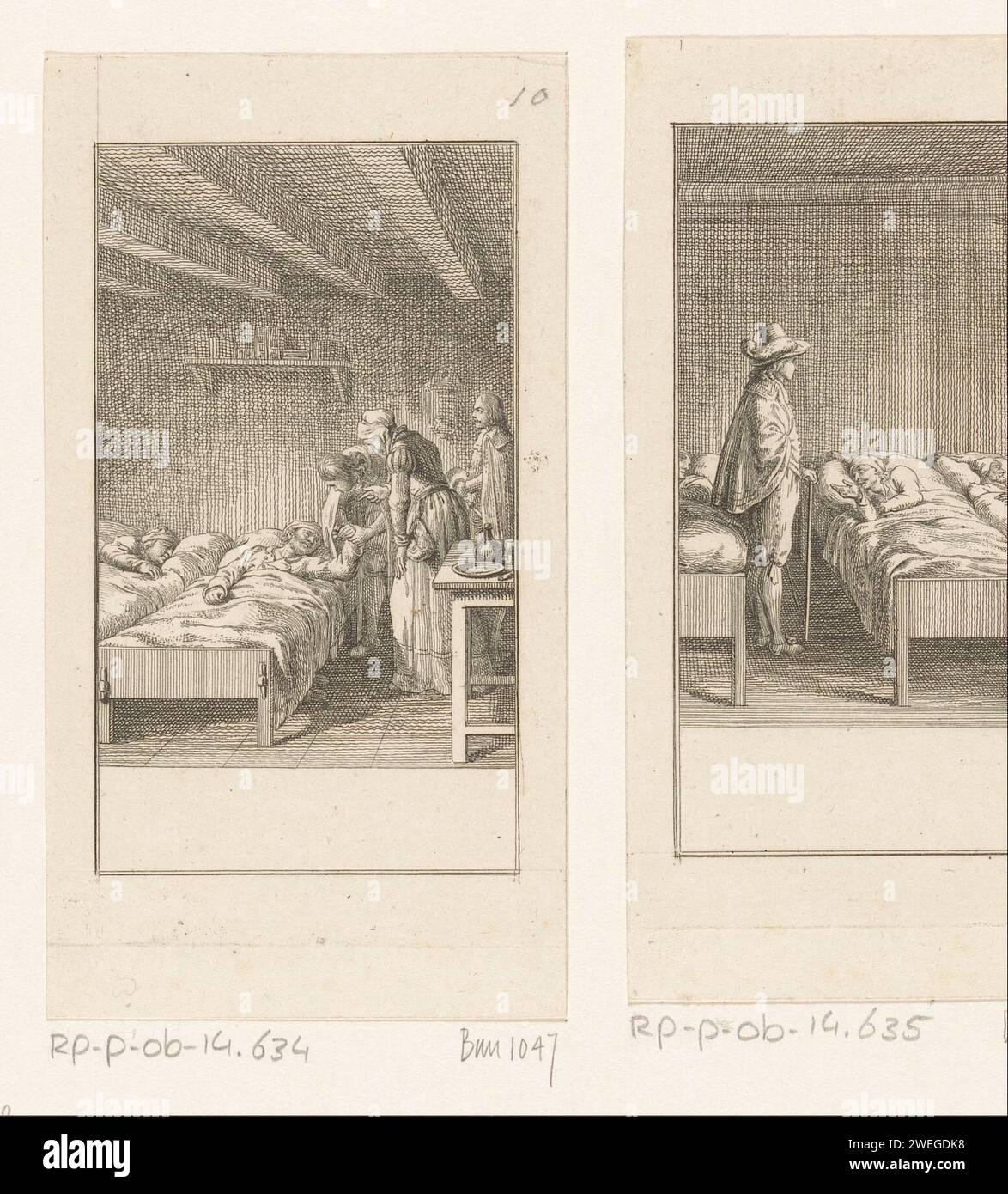 Gil Blas erzählt seinem sterbenden Vater, dass er ein besserer Mensch geworden ist, Daniel Nikolaus Chodowiecki, 1783 Printpapier Etching Literature. Krankenbesuch im Krankenhaus. Sterben. Jemanden an der Hand oder am Handgelenk fassen; Hände einschließen. Vater und Sohn(e) (Familiengruppe) Stockfoto