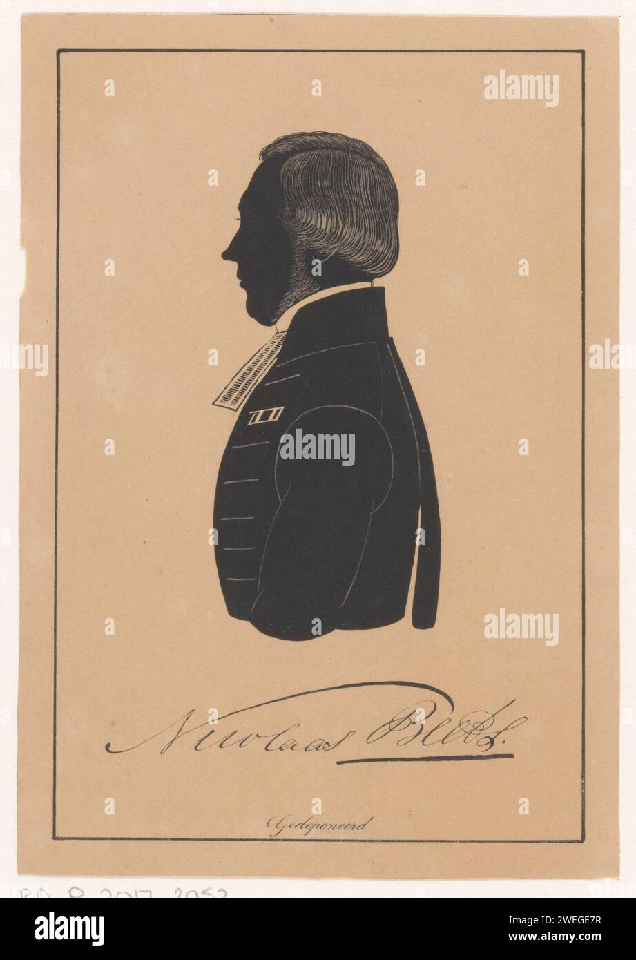 Silhouettenporträt von Nicolaas-Rüben, Pieter Barbiers (IV) (möglich), 1809 - 1848 Druck unter dem Porträt die Unterschrift der dargestellten Person. Papierhistorische Personen Stockfoto