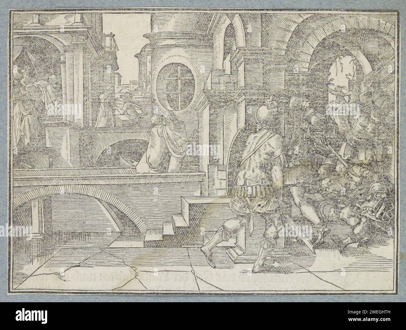 Antigonus, Sohn des Hyrkanus, wird in einem Gewölbe von dem Leibwächter seines Bruders Aristobulus ermordet, 1574 gedruckt in einem Gewölbe, von dem Leibwächter seines Bruders und Königs Aristobulus getötet. Der Leibwächter vermutete, dass Antigonus einen Angriff auf Aristobulus plante. Aristobulus war sehr aufgeregt von der Nachricht vom Tod seines Bruders, wurde krank und starb. Der Ausdruck ist Teil eines Albums. Druckversuch auf Papier, politischer Mord. Sterbebett Stockfoto