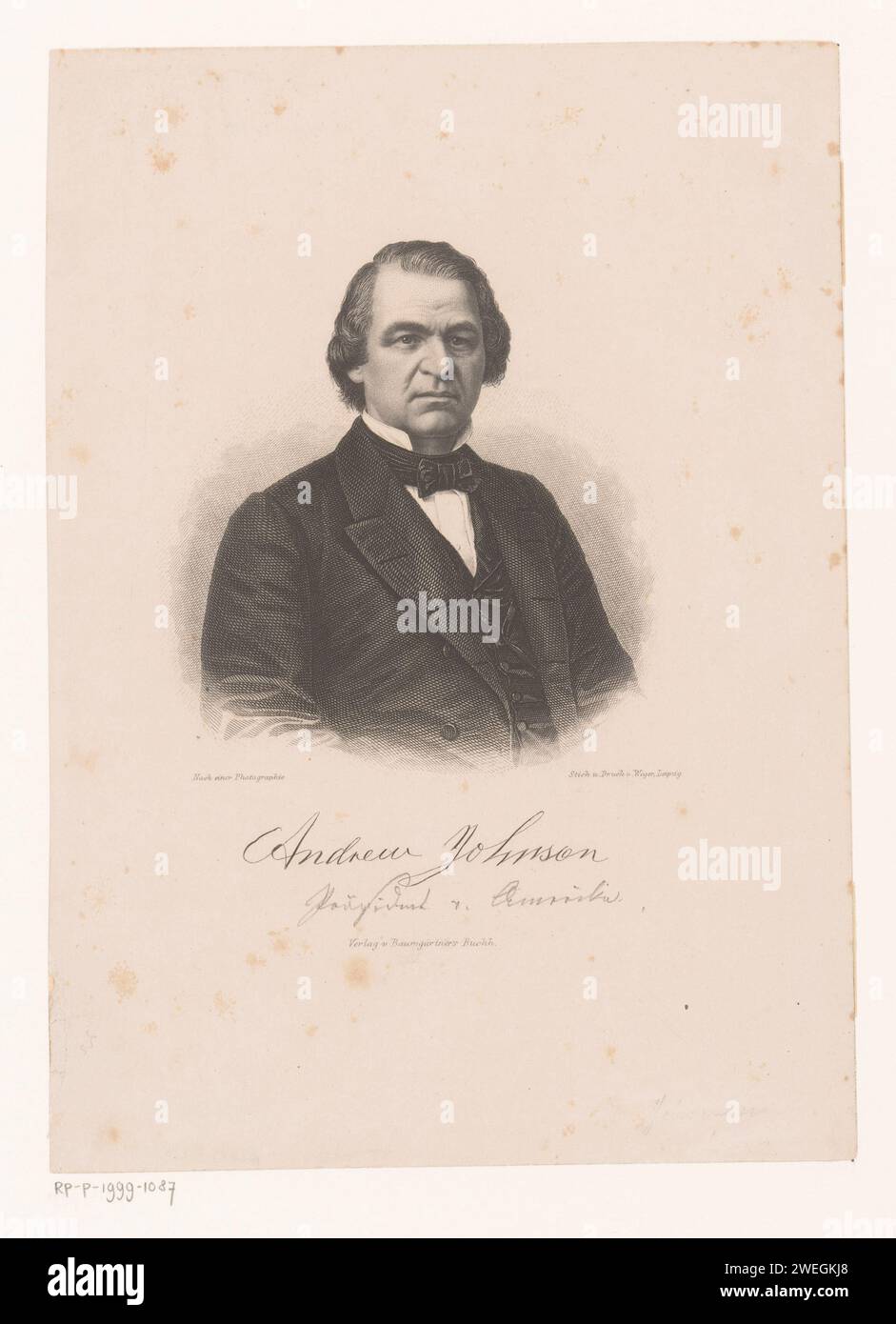 Portret van Andrew Johnson, 1849 - 1892 Druckpapier Stahlstich historischer Personen Stockfoto