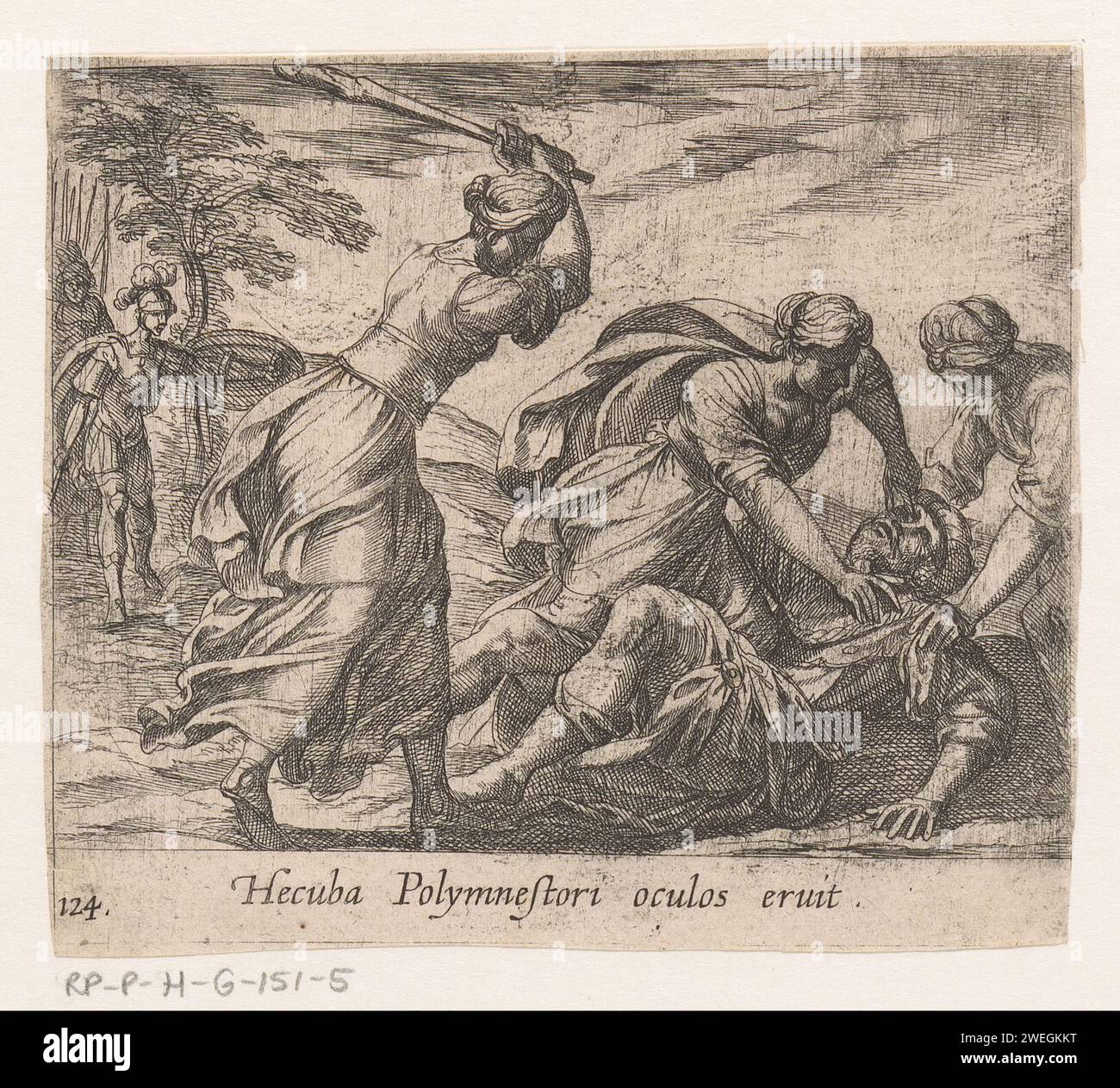 Hekuba und die Trojanischen Frauen töten Polymestor, Antonio Tempesta, 1606–1638 drucken Hekuba und die Trojanischen Frauen töten Polymestor. Hekuba ragt aus den Augen von Polymestor hervor. Titel in lateinischer Sprache in STUDMARGE. Hecuba reißt Polymnestors Augen aus und tötet seine beiden Söhne Stockfoto