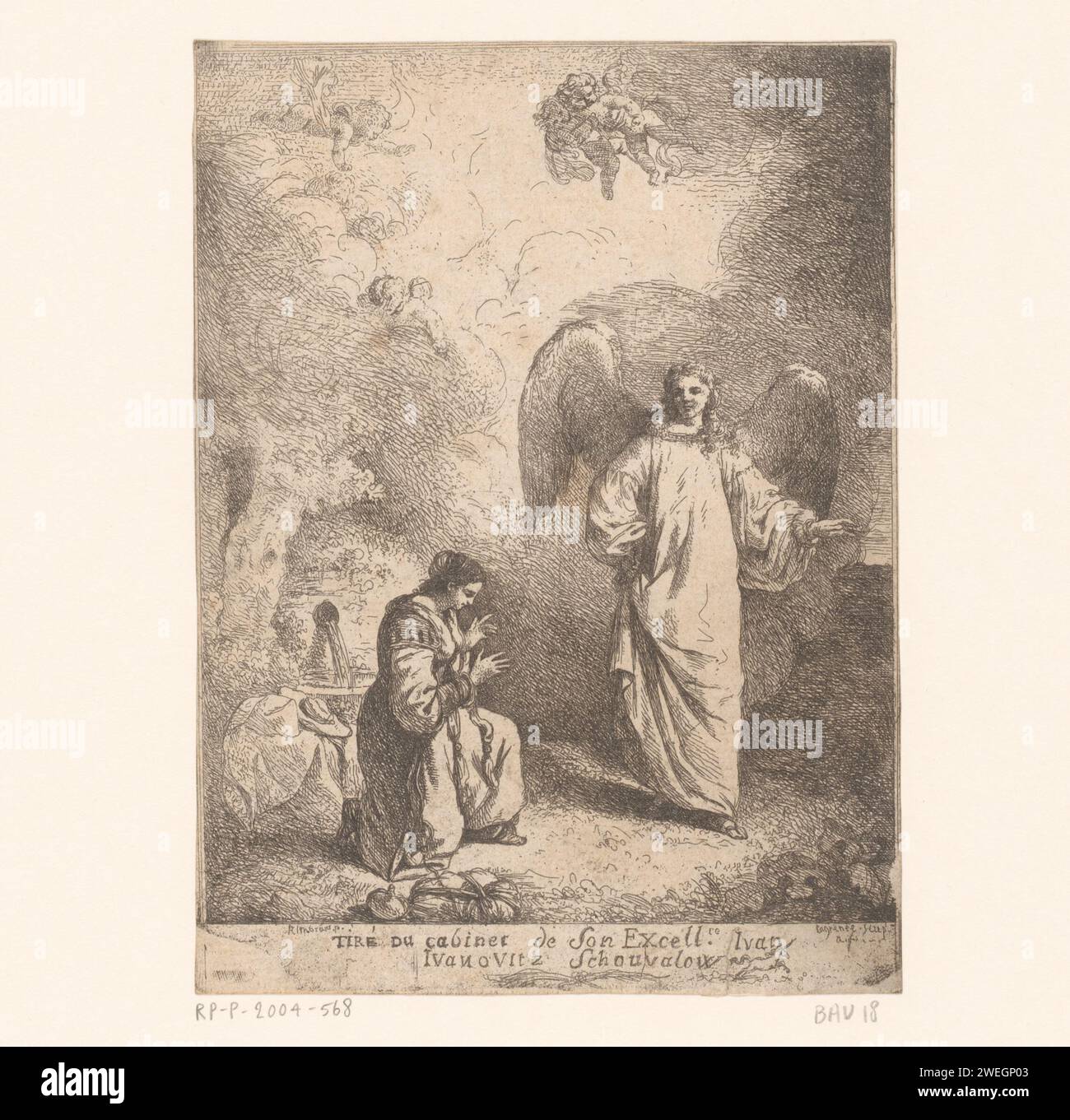 Annunciatie, 1749 - 1829 Druckpapier, das Maria (allein) beim Lesen, Beten usw. ätzt  Verkündigung Stockfoto