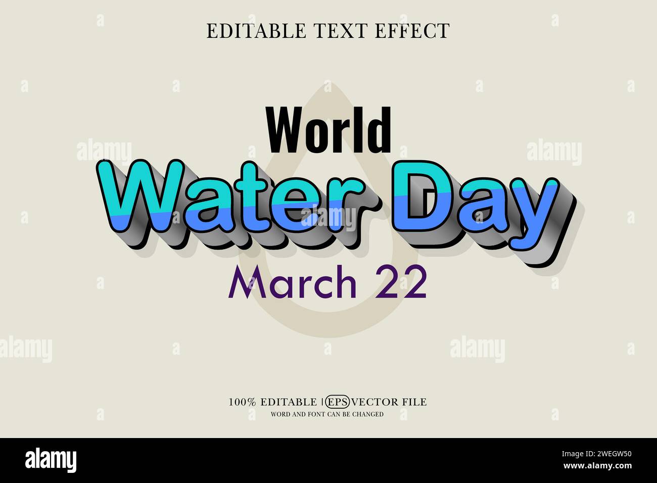 World Water Day 3D Texteffekt bearbeitbar 3D Style eps Vektor Stock Vektor