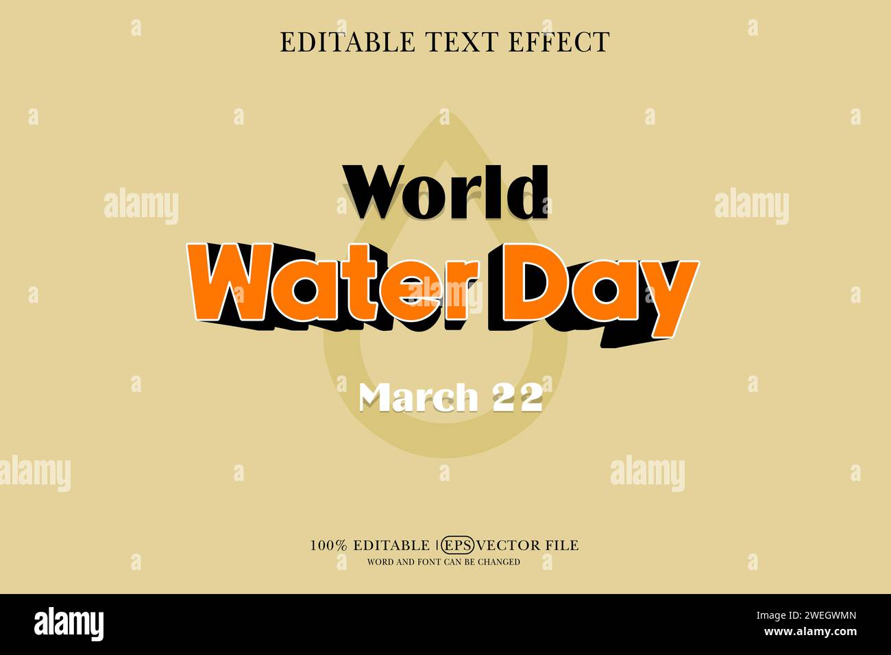 World Water Day 3D Texteffekt bearbeitbar 3D Style eps Vektor Stock Vektor