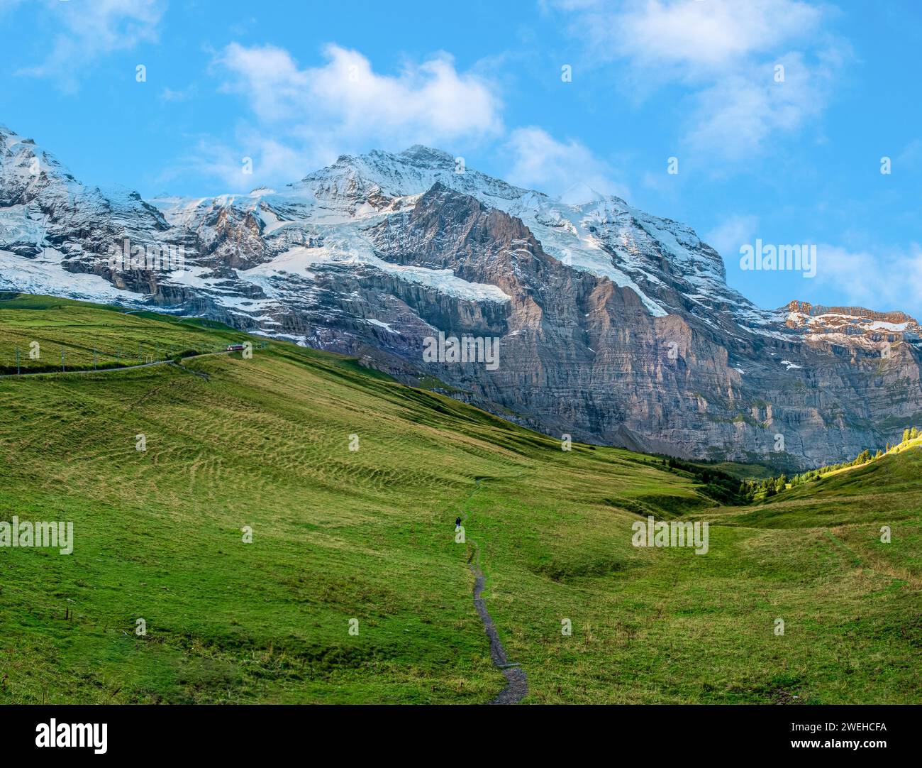 Der Reisende bewegt sich auf dem Weg weg von den alpen in Grindelwald Stockfoto