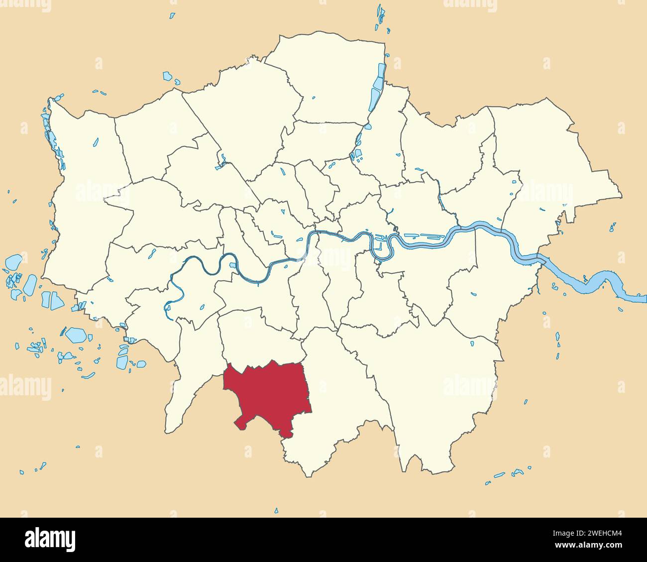 Rote Lagekarte des STADTTEILS SUTTON, LONDON Stock Vektor