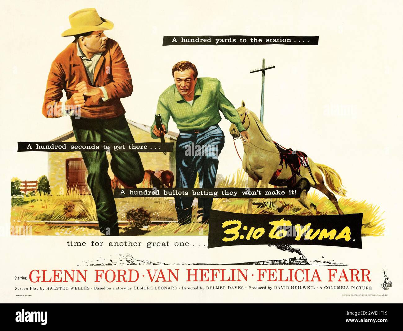 Filmplakat aus den 1950er Jahren - 3-10 nach Yuma (Columbia, 1957). Oldtimer-Filmposter: Glenn Ford, Van Heflin, Felicia Farr Stockfoto