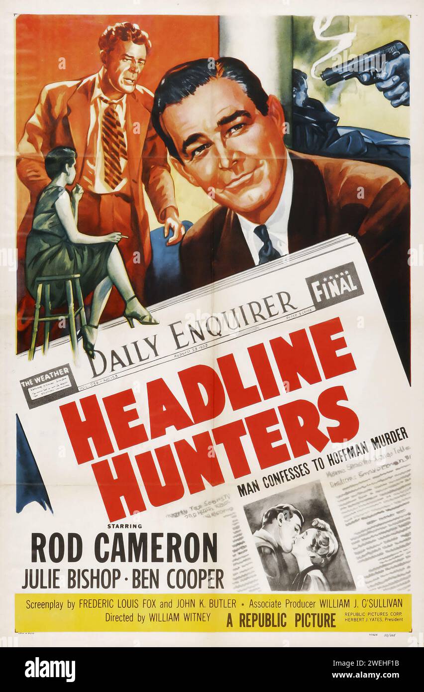 Filmplakat der 1950er Jahre - Headline Hunters (Republik, 1955) Rod Cameron, Julie Bishop, Ben Cooper Stockfoto