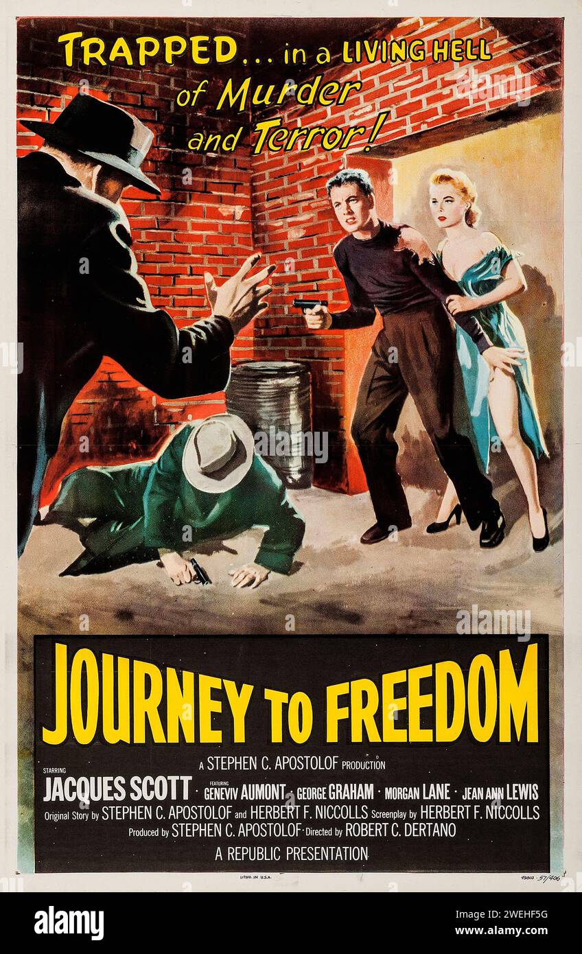 Journey to Freedom (Republik, 1957) Filmplakat aus den 1950er Jahren. Mit Jaques Scott Stockfoto