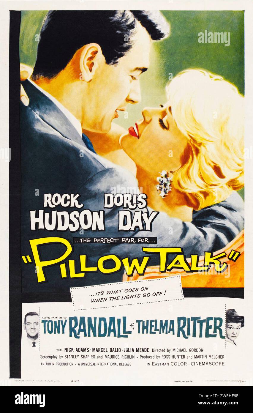 Pillow Talk (Universal International, 1959). Oldtimer-Filmposter. Rock Hudson, Doris Day, Tony Randall Und Thelma Ritter Stockfoto