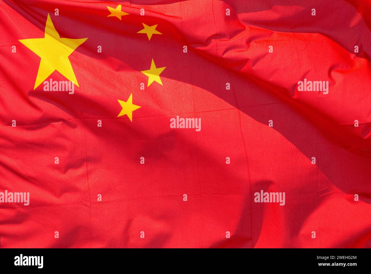 Nationalflagge von China winkt im Wind, Nahaufnahme Stockfoto
