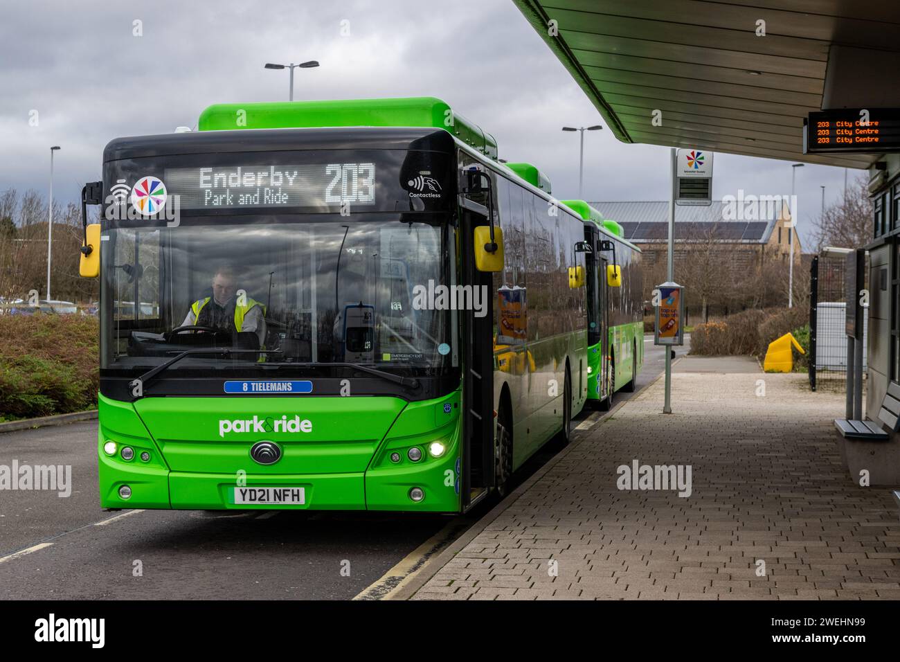 Enderby Park and Ride Buses, Leicester, Großbritannien. Stockfoto