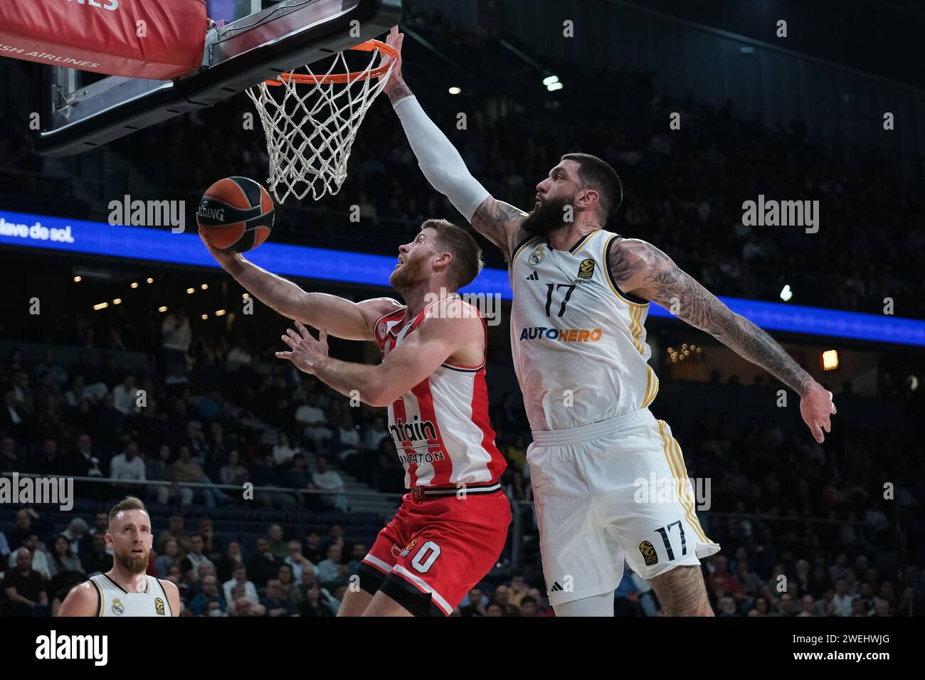 Madrid, Spanien. Januar 2024. Walkup Thomas von Olympiacos Piräus während des Turkish Airlines EuroLeague Spiels zwischen Real Madrid und Olympiacos Piräus am 25. Januar 2024 in Madrid. (Foto: Oscar Gonzalez/SIPA USA) (Foto: Oscar Gonzalez/SIPA USA) Credit: SIPA USA/Alamy Live News Stockfoto