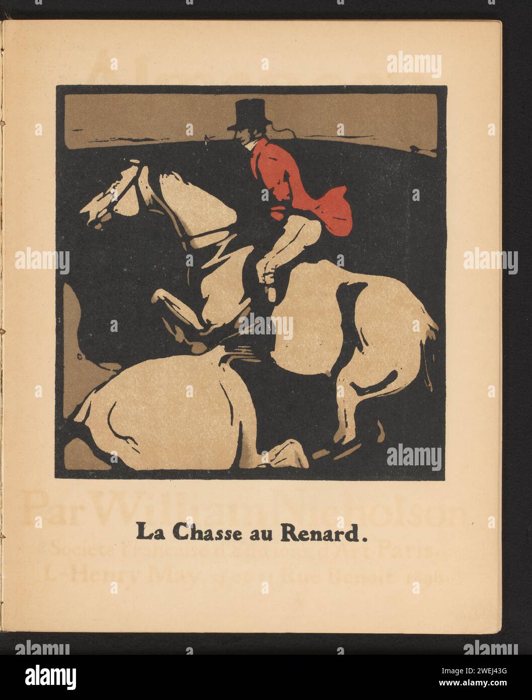 Jockey auf einem Pferd, William Nicholson, 1898 Print Print ist Teil eines Buches. Abbildung im Kalendermonat auf dem gegenüberliegenden Blatt. Papierjockey. Kalender, Almanach Stockfoto