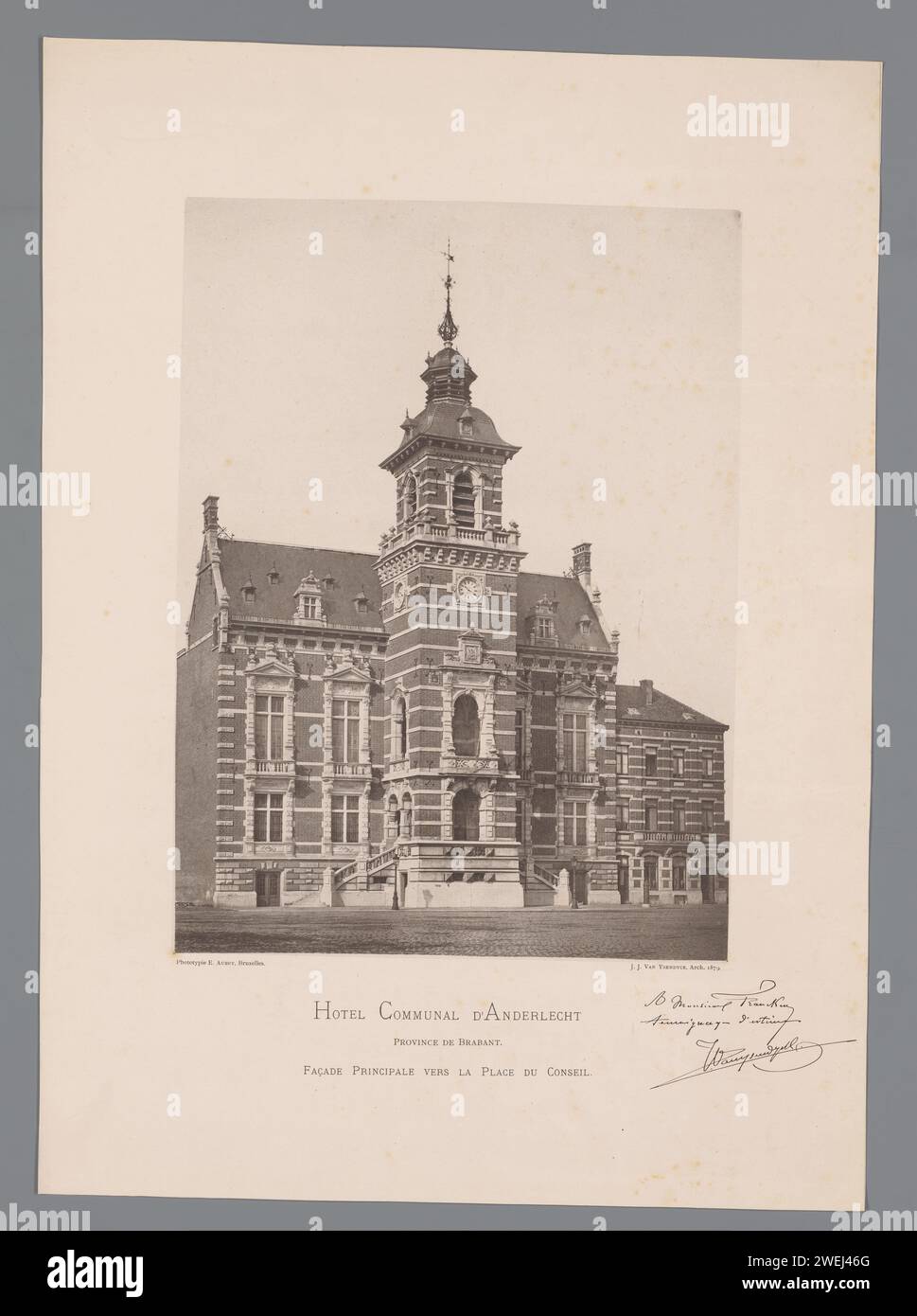 Rathaus von Anderlecht, Emile AUBRY, 1879 - ca. 1910 photomechanisches Druckpapier Kollotype Stadthaus Anderlecht Stockfoto