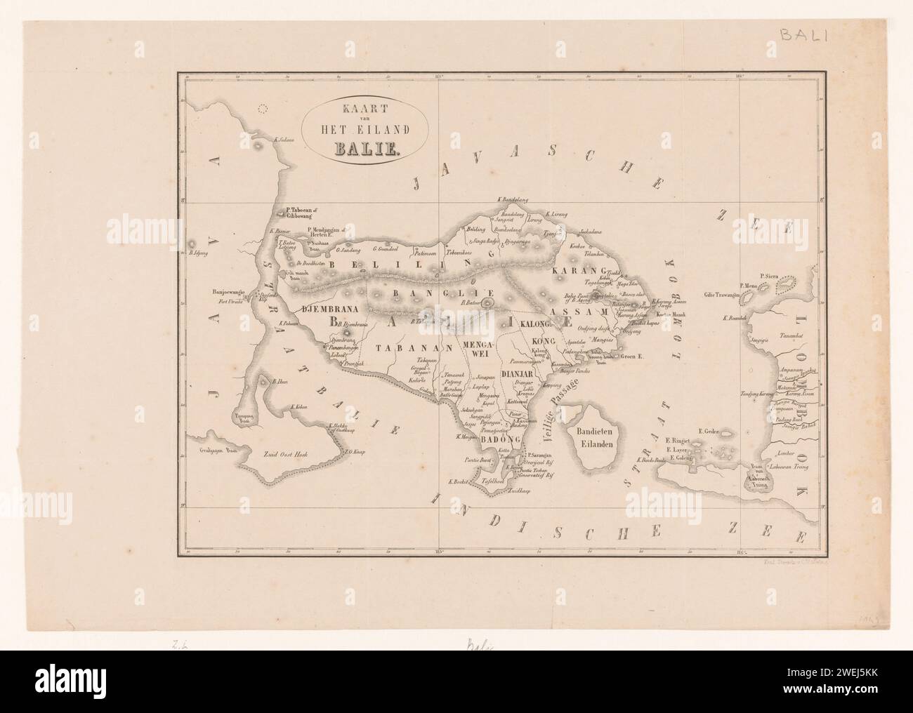 Karte der Insel Bali, Anonym, 1849 Druckpapierinsel (in tropischen und subtropischen Regionen). Marinekarten Bali Stockfoto