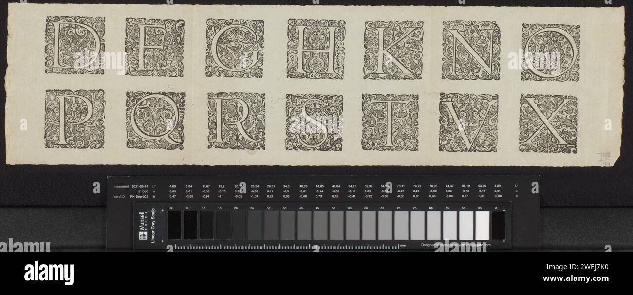 Dekorierte Initialen D, F, G, H, K, N, O, P, Q, R, s, T, V und X, Anonym, 1600 - 1699 Druckpapier anfänglich Stockfoto