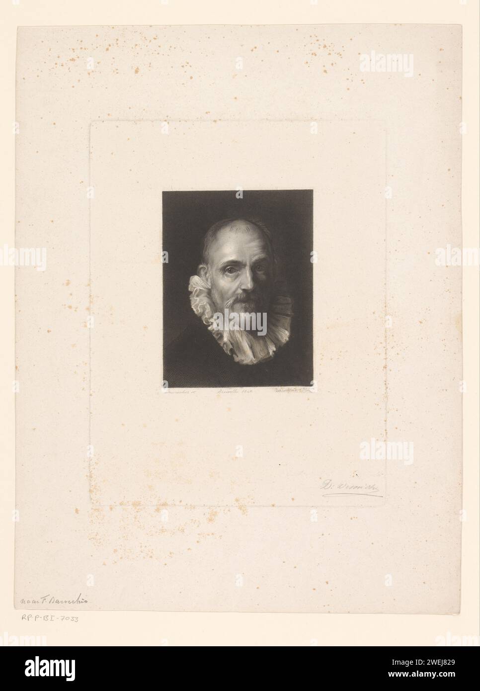 Portret Van Federico Barocci, David Joseph Desvachez, nach Federico Barocci, 1848 Druck Papierstich / Stahlstich Erwachsener Mann. Historische Personen Stockfoto