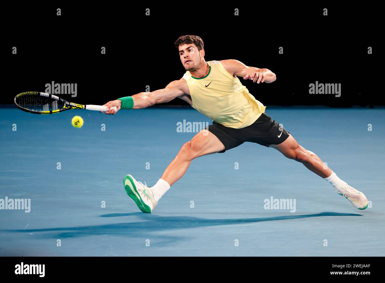 Melbourne, Australien, 24. Januar 2024. Tennisspieler Carlos Alcaraz aus Spanien beim Australian Open Tennis Grand Slam 2024 im Melbourne Park. Foto: Frank Molter/Alamy Live News Stockfoto