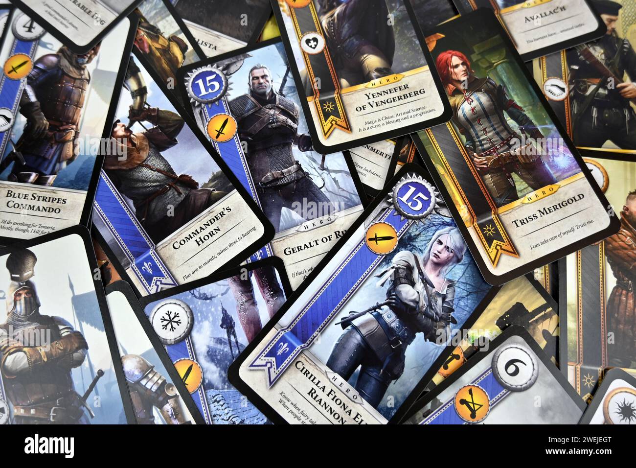 The Witcher, Gwent Kartenspiel Collage Selection – Wales, Großbritannien – 25. Januar 2024 Stockfoto