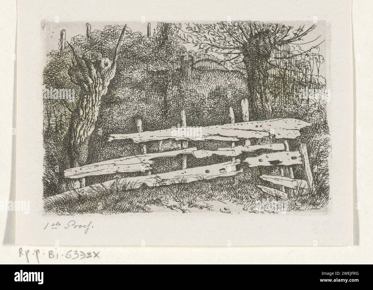 Traliehek, James Louis Cornet, 1825 - 1882 drucken Einen dunklen Raum. Ein wenig Licht kommt durch einen Gitterzaun, Papier, das Metallarbeiten einer Tür ätzt Stockfoto