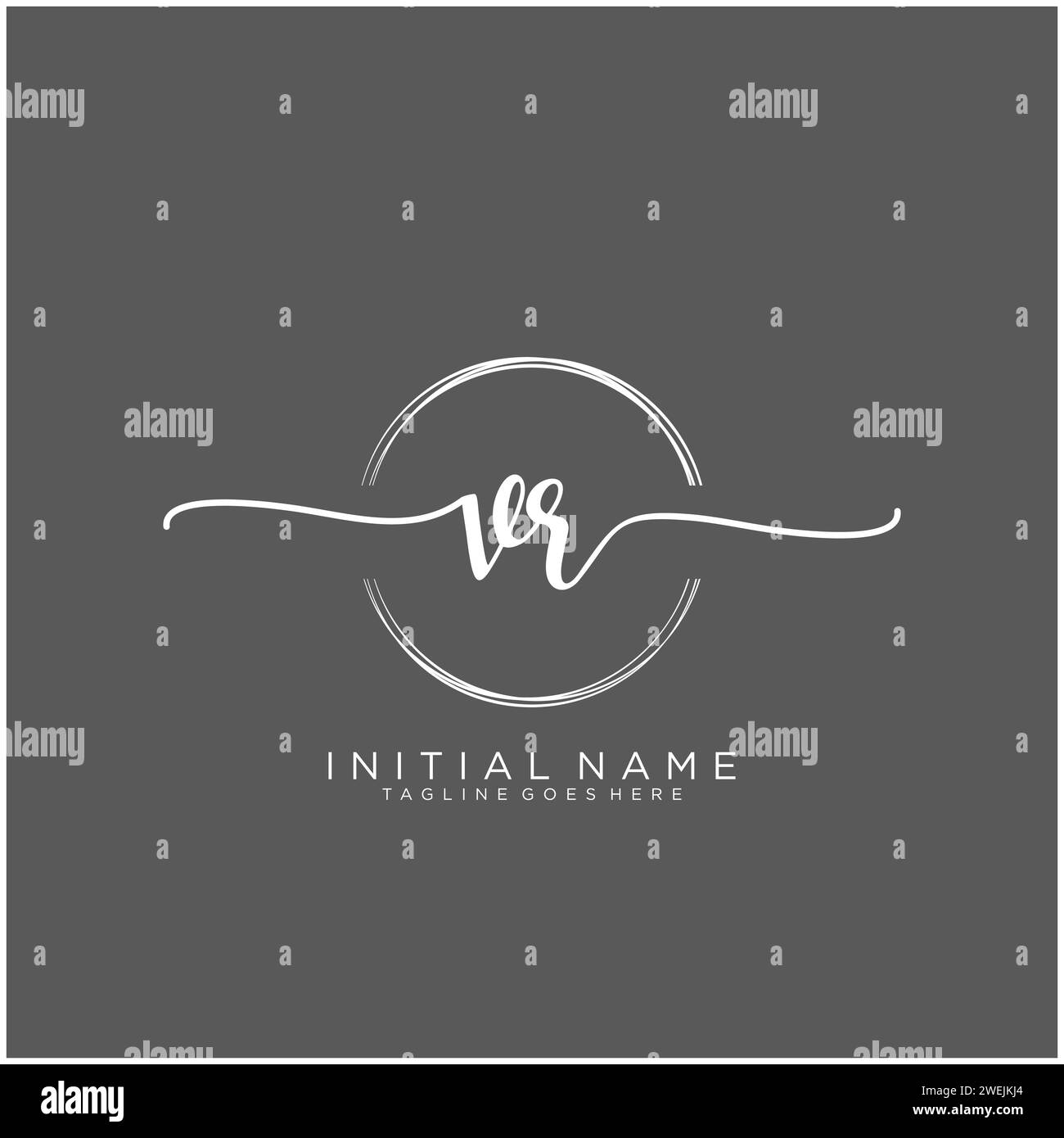 VR Initial Handschriftenlogo mit Kreis Stock Vektor