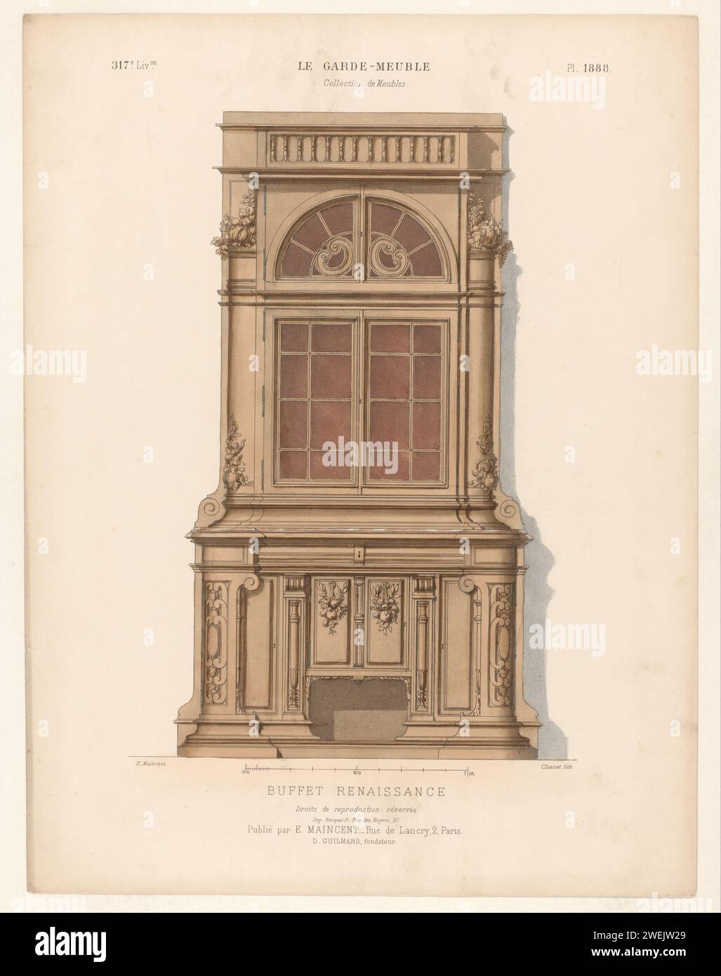 Buffet-Schrank, Chanat, 1885 - 1895 Druck Ein Renaissance-Buffet-Schrank. Drucken Sie aus dem 317. Livraison. Papiermöbel zur Aufbewahrung Stockfoto