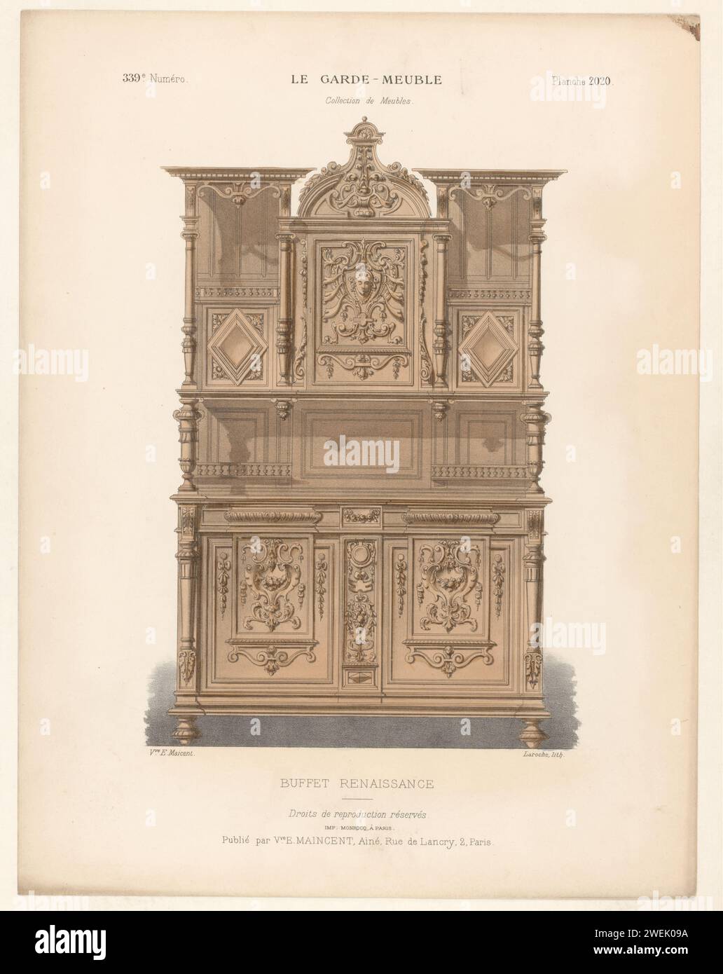 Buffet-Schrank, Léon Laroche, 1895 - 1935 bedrucken Ein Renaissance-Buffet-Schrank. Drucken Sie von der 339. Nummer (Livraison). Papiermöbel zur Aufbewahrung Stockfoto