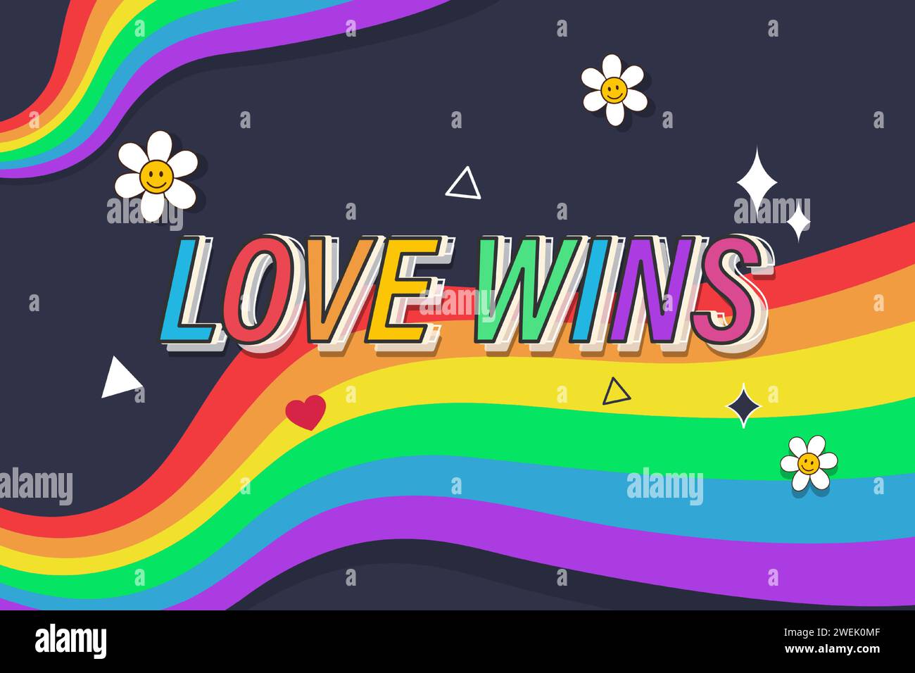 Stolz-Monatshintergrund mit gewelltem Regenbogen und Love gewinnt Text Stock Vektor