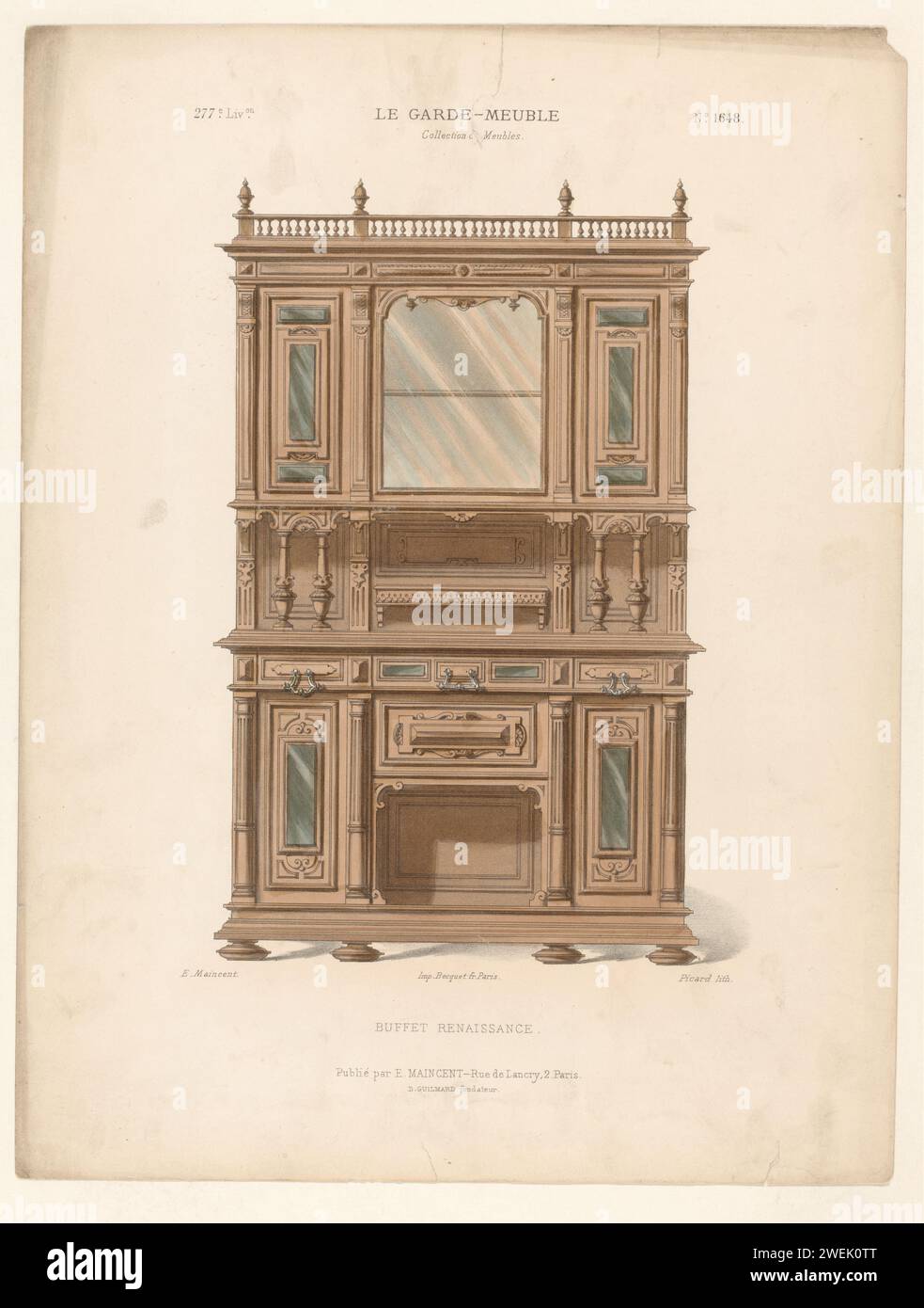 Buffetschrank, Picard, 1885 - 1895 bedruckter Renaissance-Buffetschrank. Drucken Sie aus dem 277. Livraison. Papiermöbel zur Aufbewahrung Stockfoto