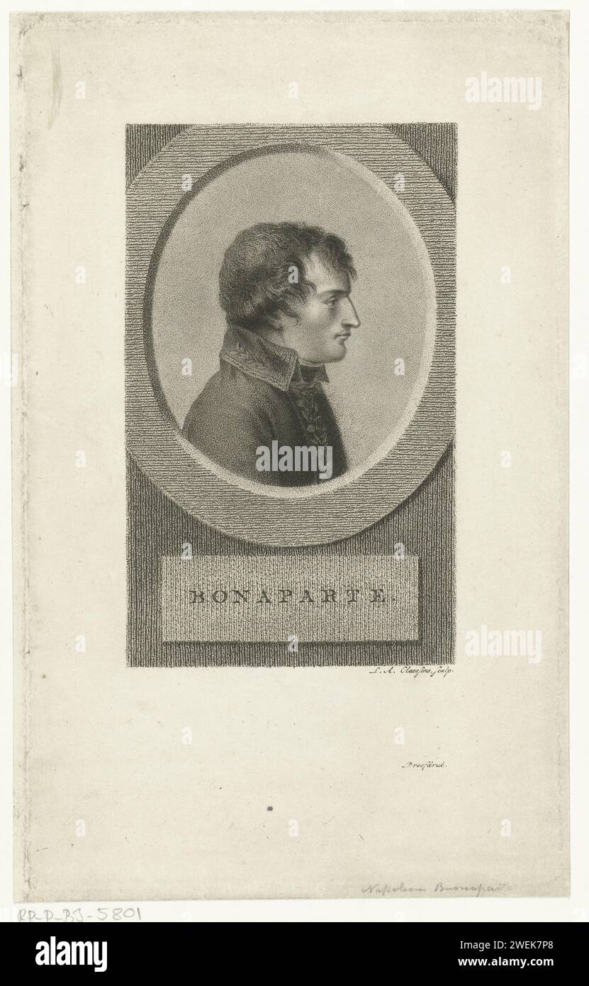 Porträt von Napoleon Bonaparte, Lambertus Antonius Claessens, um 1792 - um 1808 Druckpapierstich Stockfoto